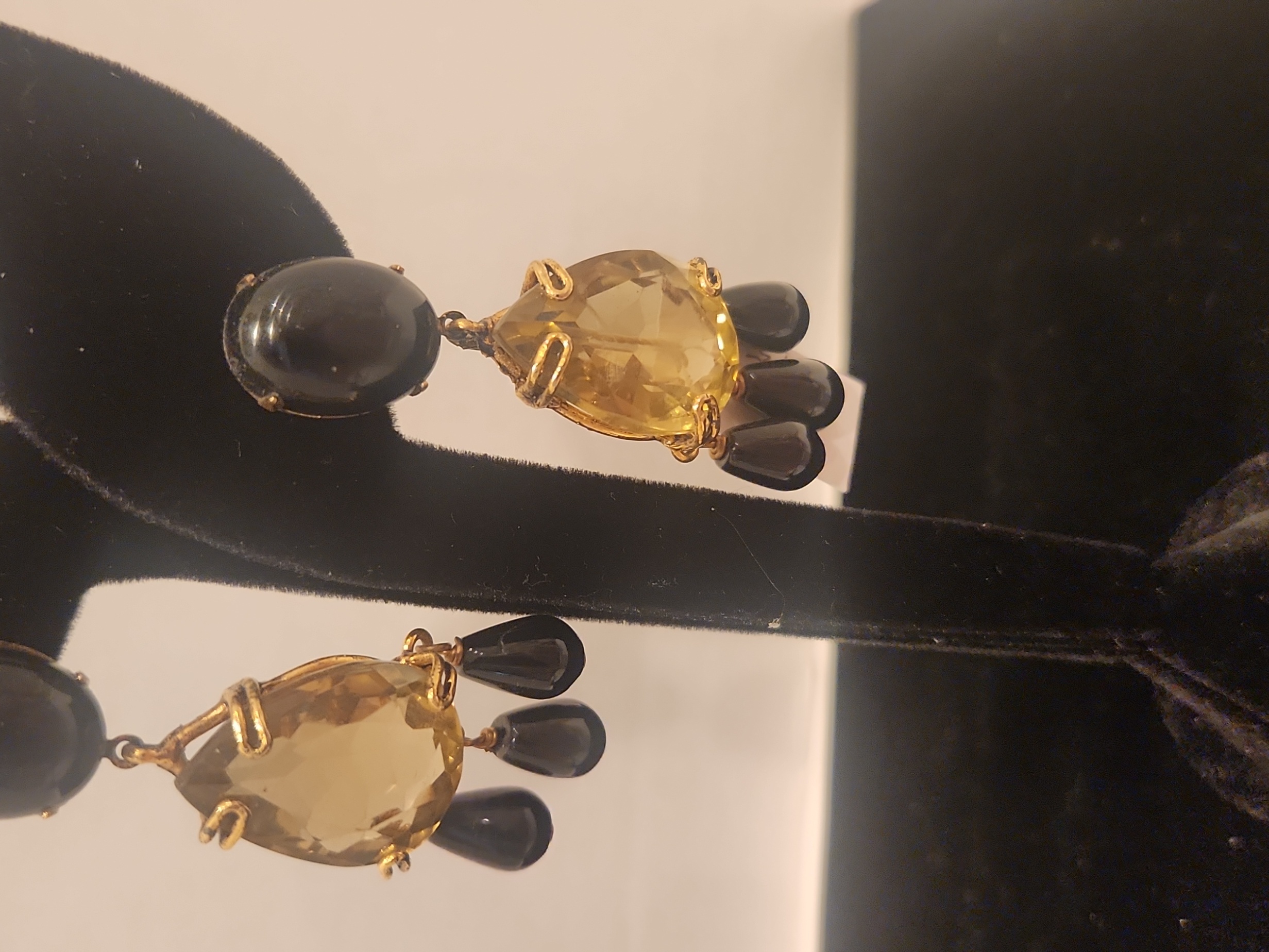Hassan Bounkit Topaz& Black Onyx Clip Drop Earrings